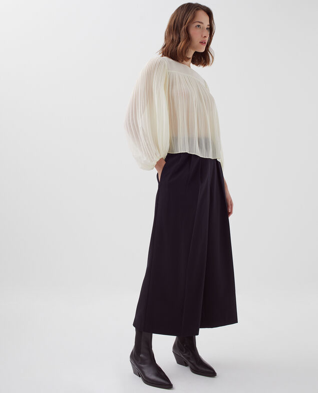Fließende Plissee-Bluse I012 papyrus creme