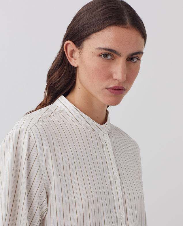 Oversize Bluse aus satinierter Baumwolle J011 st white kaki