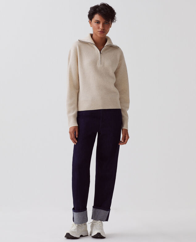 Rollkragenpullover mit Reißverschluss aus Wolle U300 natural