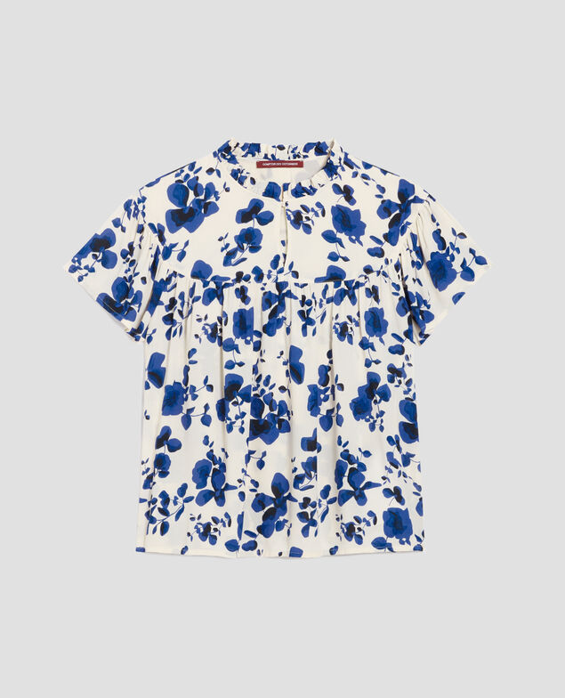Fließend fallende Kurzarmbluse I302 floral white