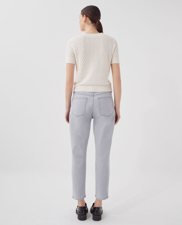 Kurzärmliger Pullover aus Leinen H303 white swan
