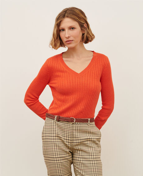 Strukturierter Pullover aus Leinen 0250 tiger lily orange 3sju191l01