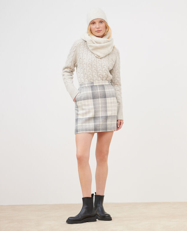 Kurzer Rock aus Mischwolle A003 white check