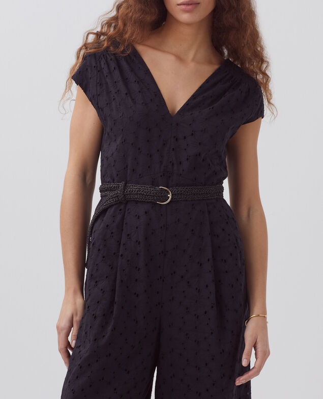 Jumpsuit mit Lochstickerei H091 black beauty