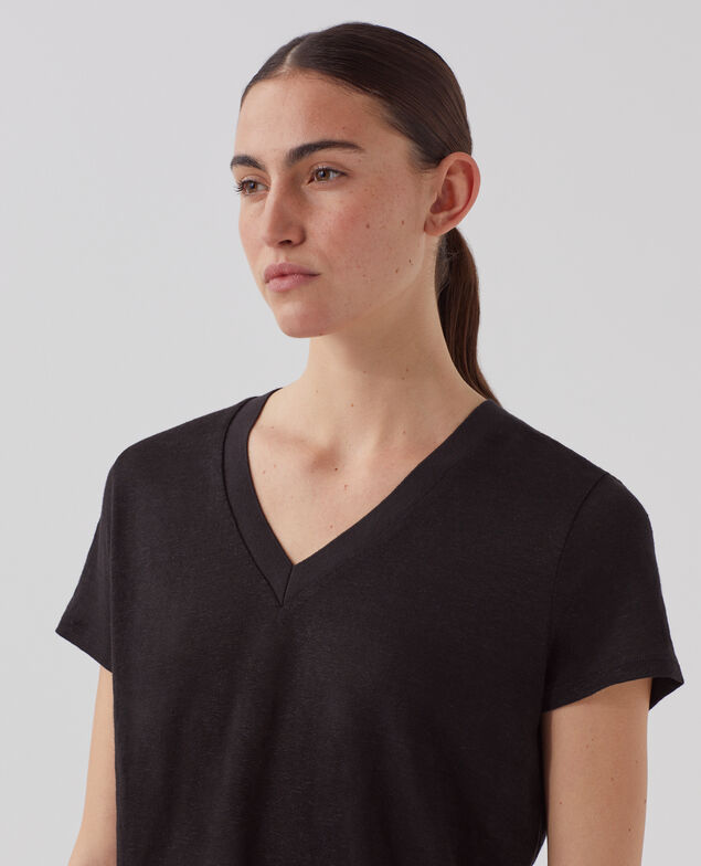 SARAH - T-Shirt mit V-Ausschnitt aus Leinen H091 black beauty