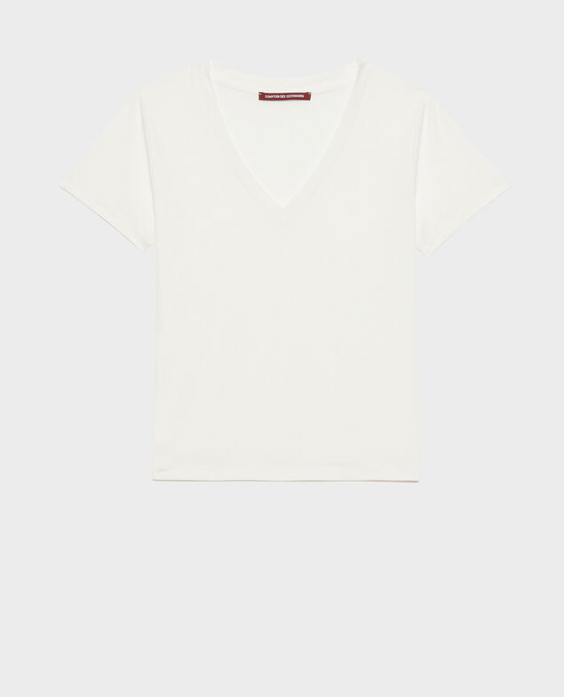 LÉA - Fließendes T-Shirt mit V-Ausschnitt Cloud dancer