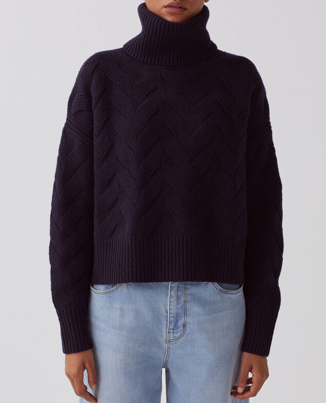 Rollkragenpullover aus Wolle H695 night sky
