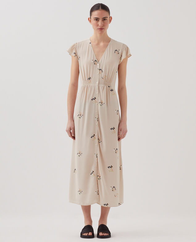 LUDIVINE - Langes fließendes Kleid J311 fl bouquet beige