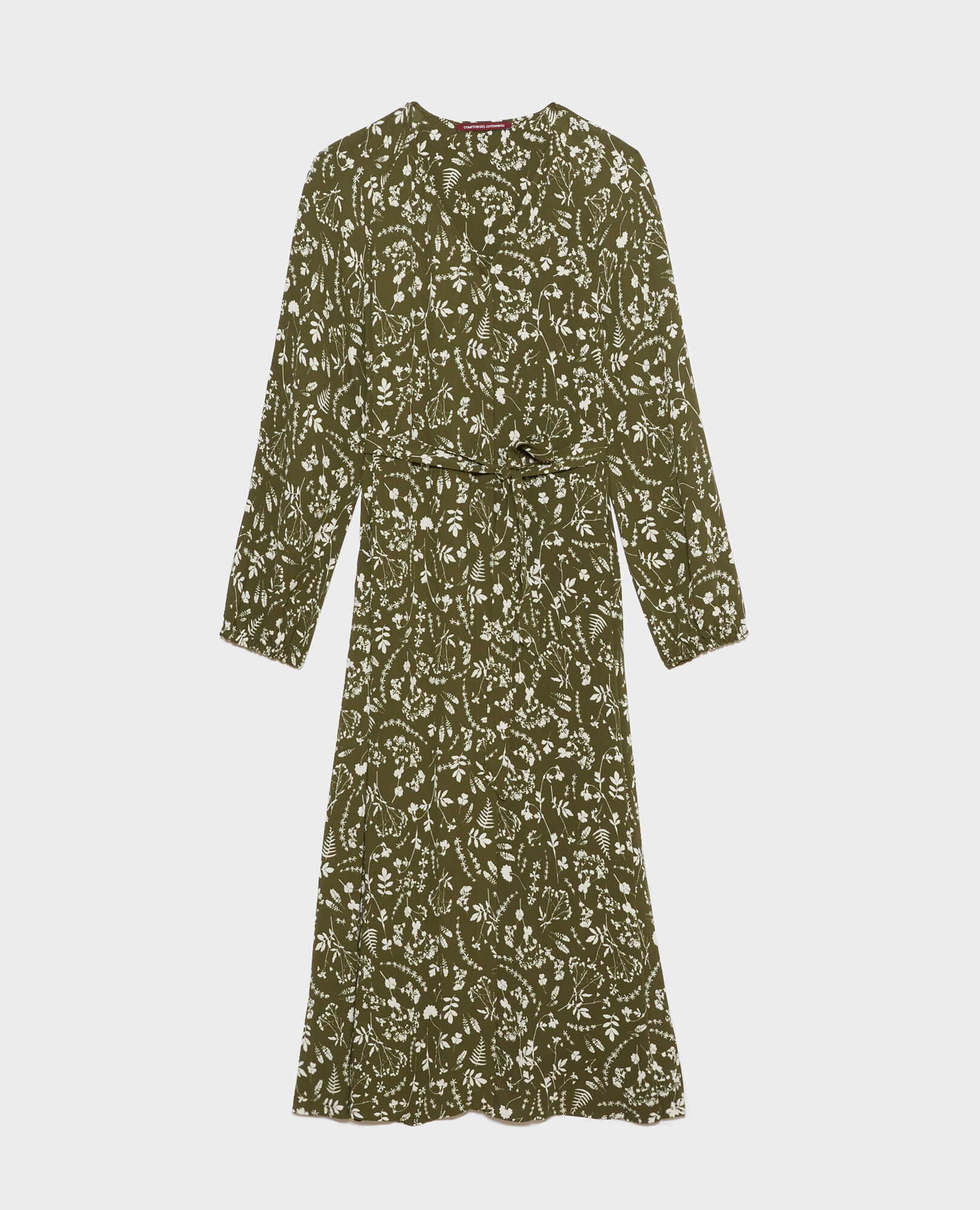 Langes gemustertes Kleid Cyanotype olive Pavish