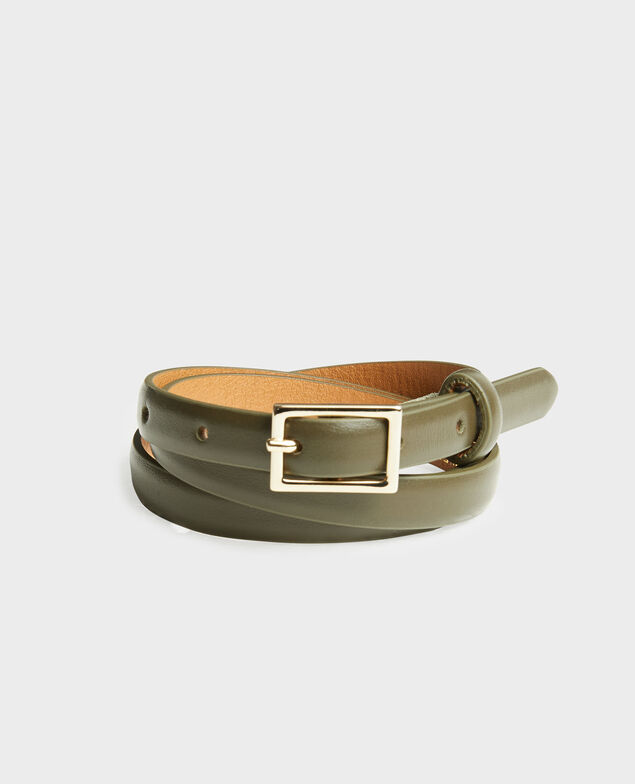  Schmaler Ledergürtel mit rechteckiger Schnalle Military green