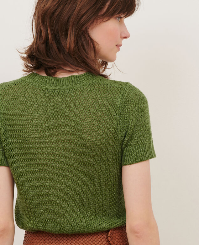 Kurzärmliger Pullover aus Leinen 52 green