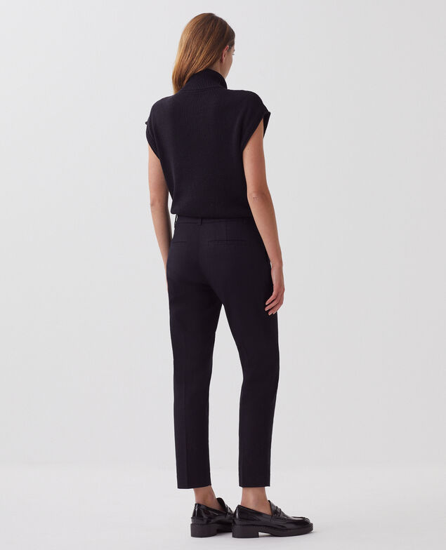 Ärmelloser Pullover mit Reißverschlusskragen aus Leinen H091 black beauty