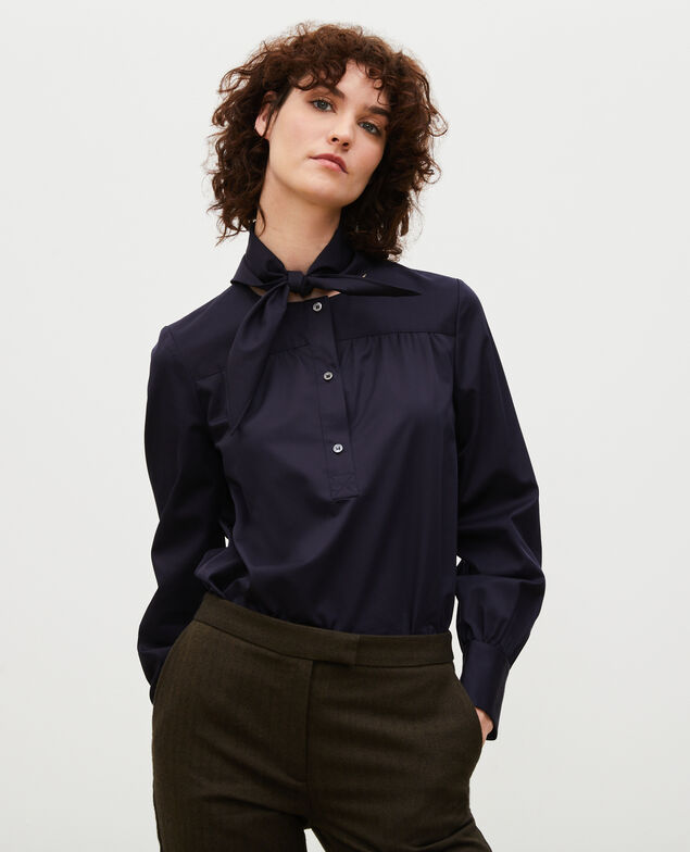 Baumwollbluse mit abnehmbarem Tuchkragen Night sky