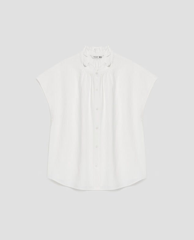 Ärmellose Bluse mit Rüschenkragen U010 off white