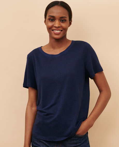 AMANDINE - T-Shirt mit Rundhalsausschnitt aus Leinen 68 blue 2ste055f05