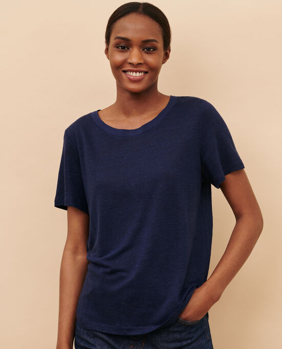 AMANDINE - T-Shirt mit Rundhalsausschnitt aus Leinen 68 BLUE