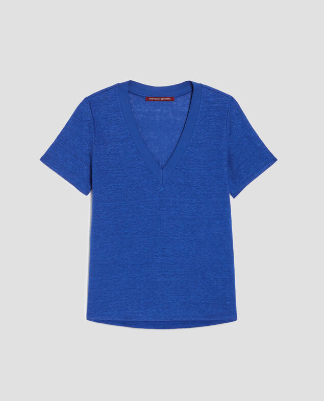 SARAH - T-Shirt mit V-Ausschnitt aus Leinen H660 sodalite blue
