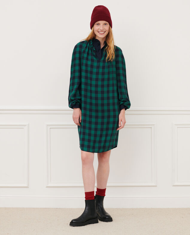 Fließendes Kleid mit Karos 8866 55 green check