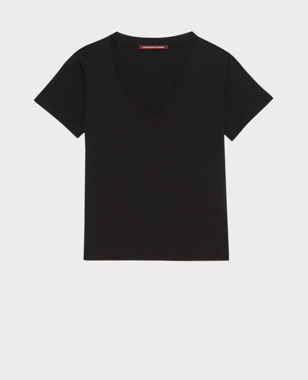 LÉA - Fließendes T-Shirt mit V-Ausschnitt Black beauty
