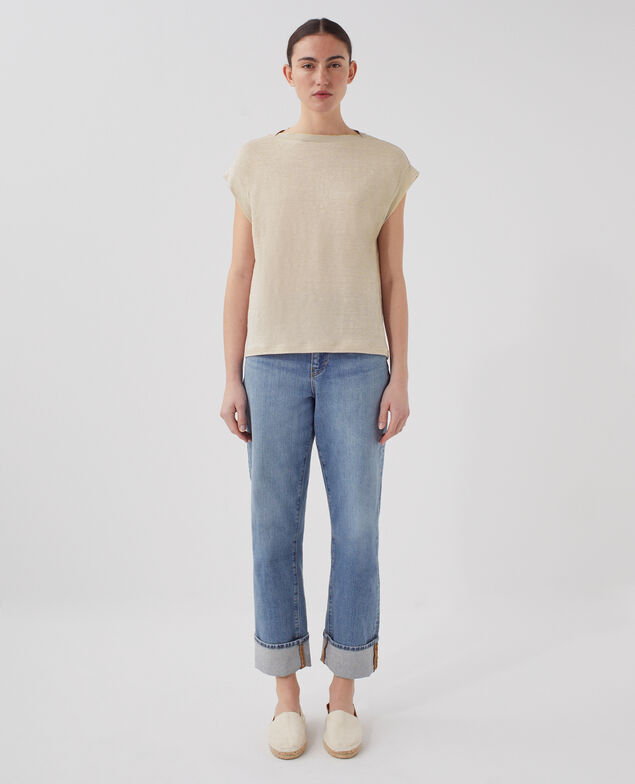 KARO - Boxy T-Shirt aus Leinen J020 beige lining