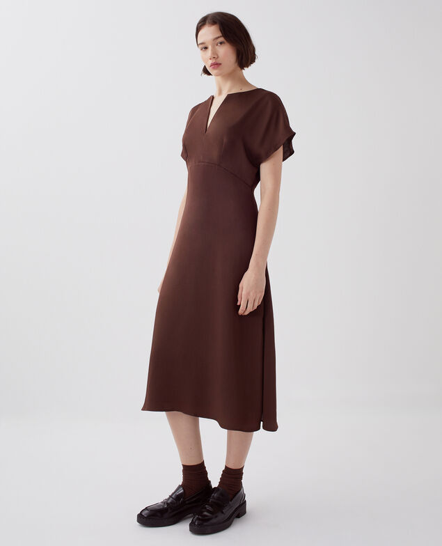Fließend fallendes Kleid mit seidigem Griff I390 coffee bean