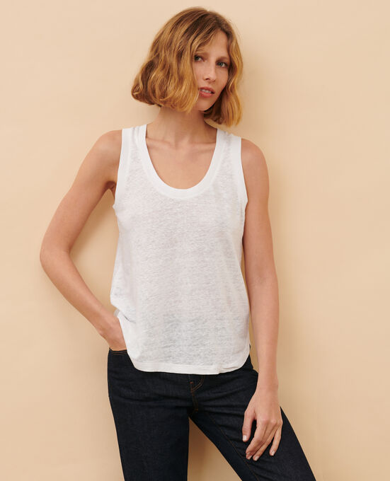 Ärmelloses T-Shirt aus Leinen 4235 OPTICAL WHITE