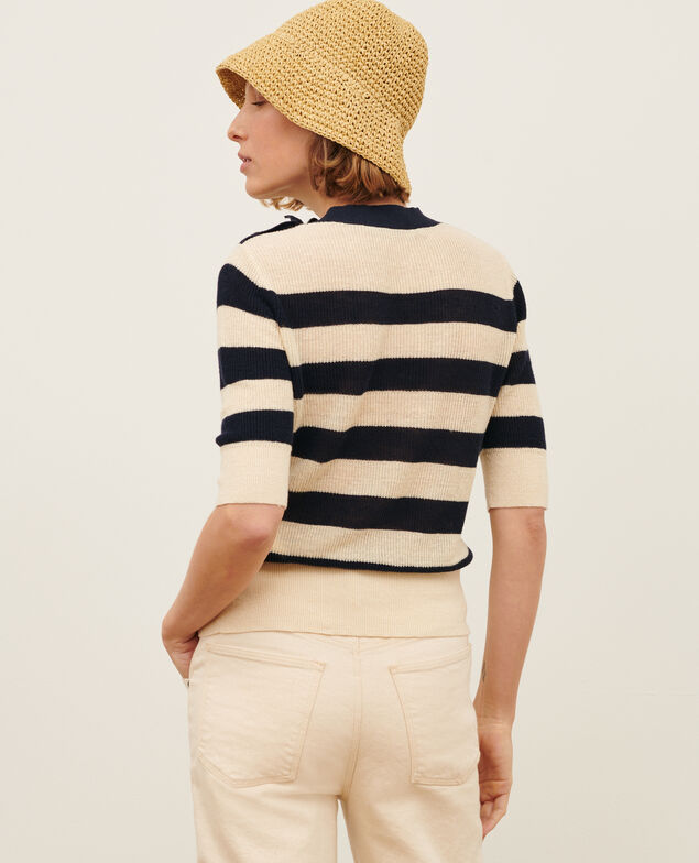 Kurzärmliger Pullover aus Leinen 0692 night_sky_stripes