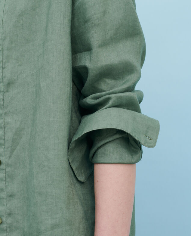 Bluse ohne Kragen aus Leinen 52 green