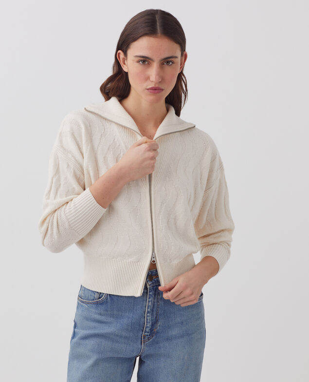 Cardigan aus Merinowolle mit Reißverschluss I307 ecru