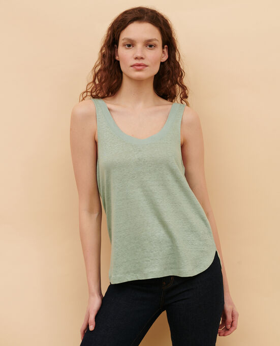 Ärmelloses T-Shirt aus Leinen 50 GREEN