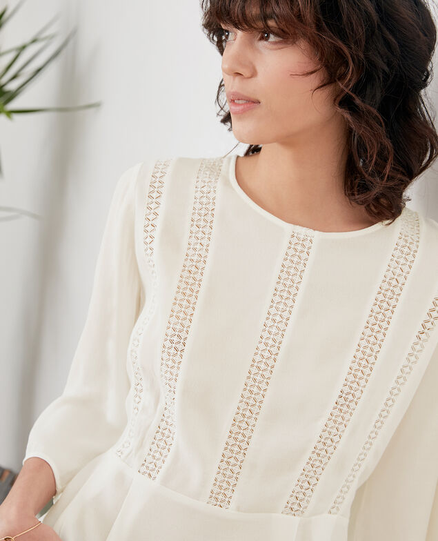 Schößchenbluse mit Spitze Off white