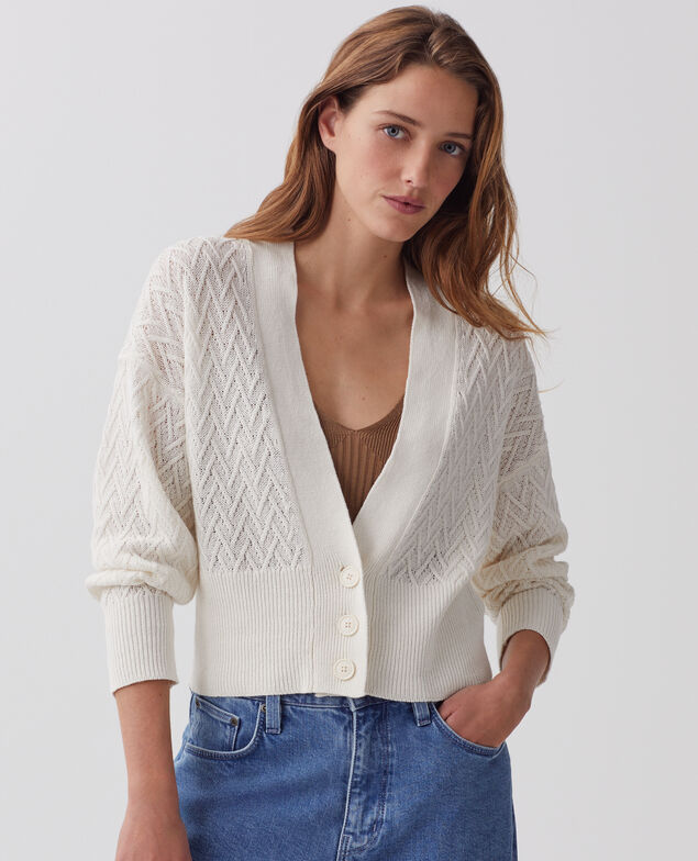 Cardigan mit V-Ausschnitt aus Leinen H303 white swan