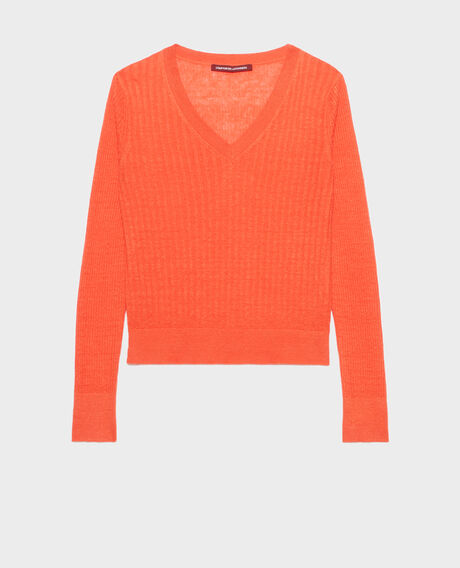 Strukturierter Pullover aus Leinen 0250 tiger lily orange 3sju191l01