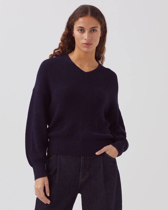 Pullover mit V-Ausschnitt aus Baumwolle H694 BARITONE BLUE