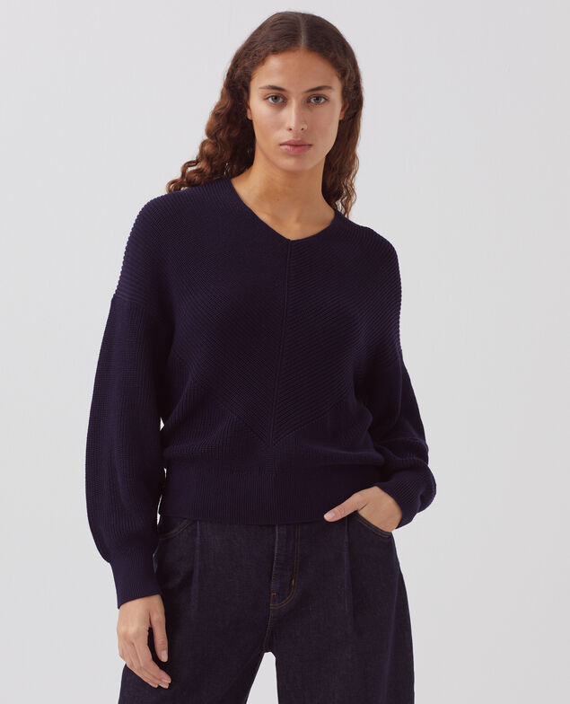 Pullover mit V-Ausschnitt aus Baumwolle H694 baritone blue 4sju082c09