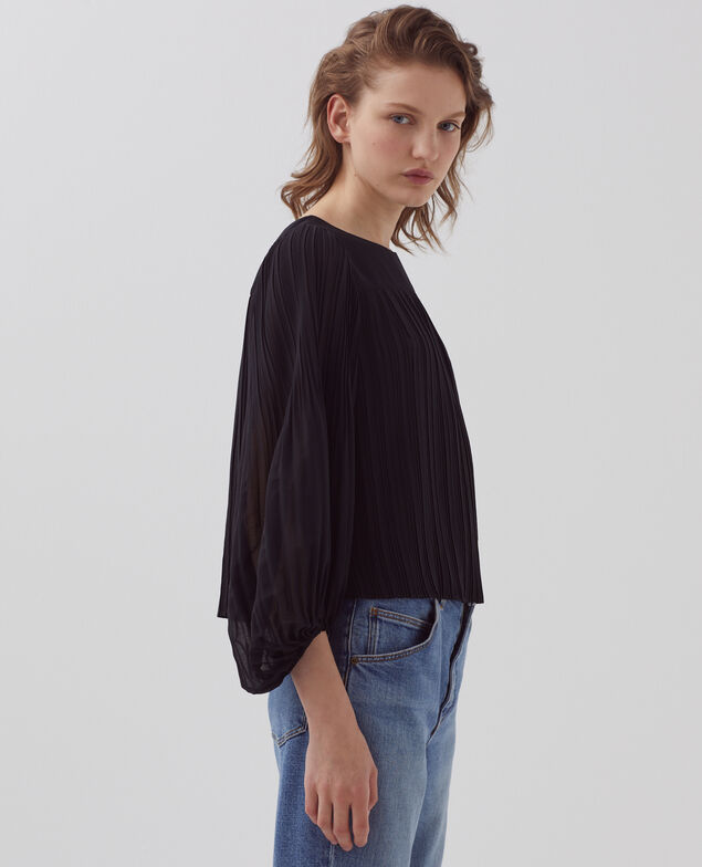 Fließende Plissee-Bluse H091 black beauty