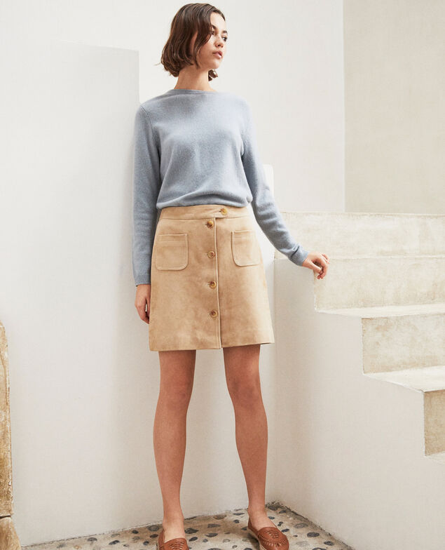 Kurzer Rock aus Wildleder Camel beige
