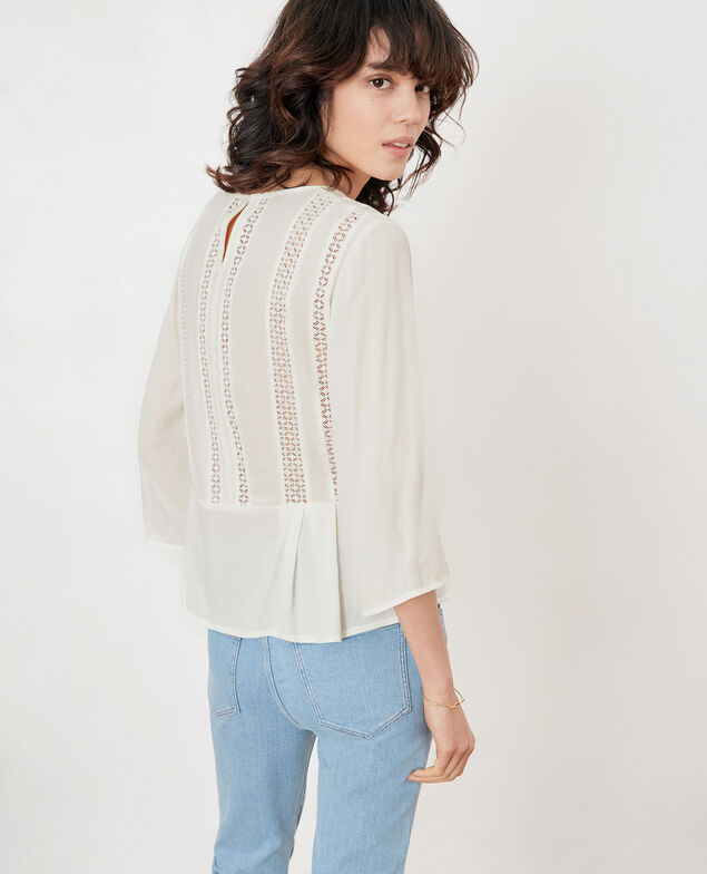 Schößchenbluse mit Spitze Off white