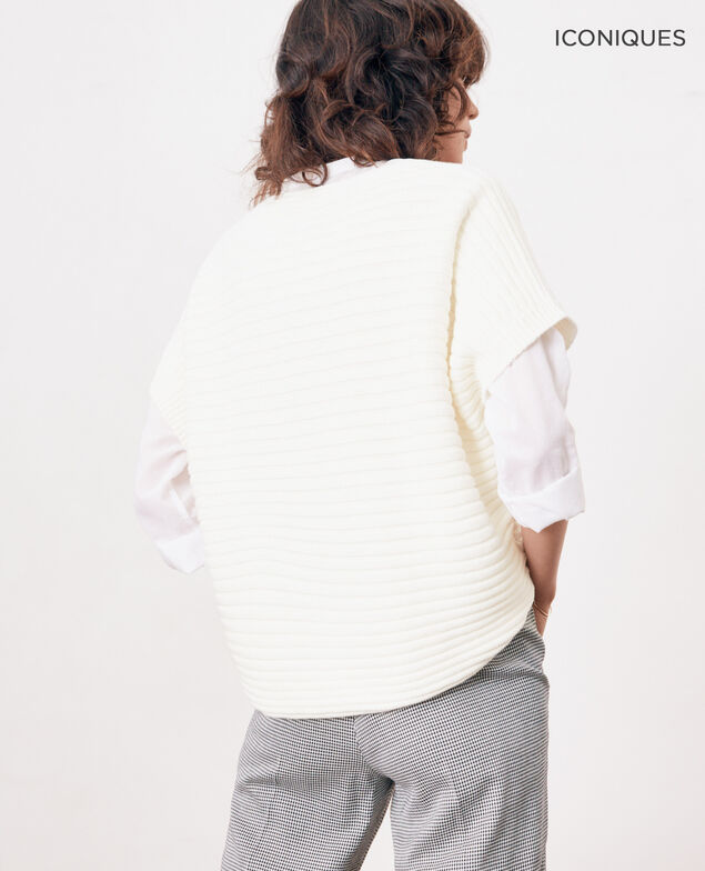Nahtloser Rippstrickpullover mit kurzen Ärmeln Kaolin