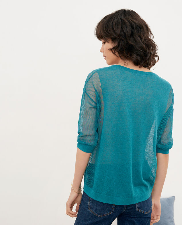 Pullover mit Ajourmusterdetails Pacific green
