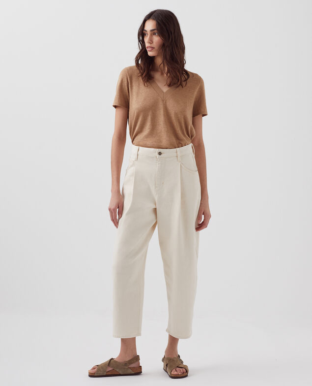SARAH - T-Shirt mit V-Ausschnitt aus Leinen H330 tiger's eye
