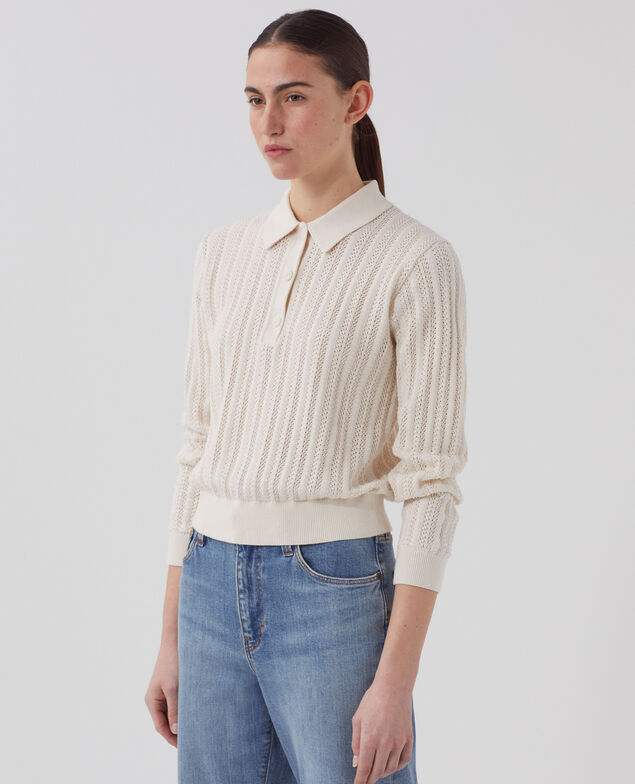Baumwollpullover mit Polokragen U010 off white