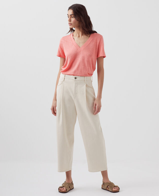 SARAH - T-Shirt mit V-Ausschnitt aus Leinen H101 silver pink