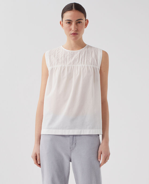 Ärmelloses Top aus Baumwollvoile H013 gardenia