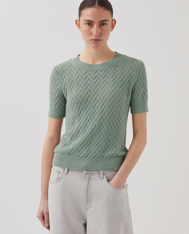 Kurzärmliger Pullover aus Leinen J510 jadeite green