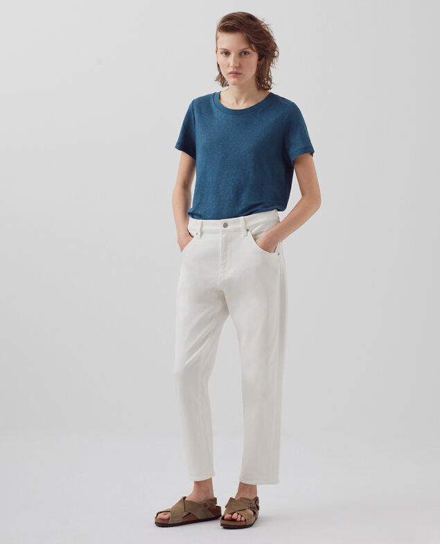 AMANDINE - T-Shirt mit Rundhalsausschnitt aus Leinen A662 solid blue duck