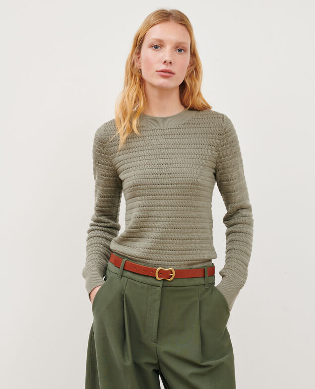 Pullover mit Ajourmuster aus Merinowolle 0560 vetiver