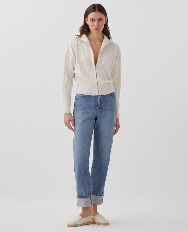 Cardigan aus Merinowolle mit Reißverschluss I307 ecru