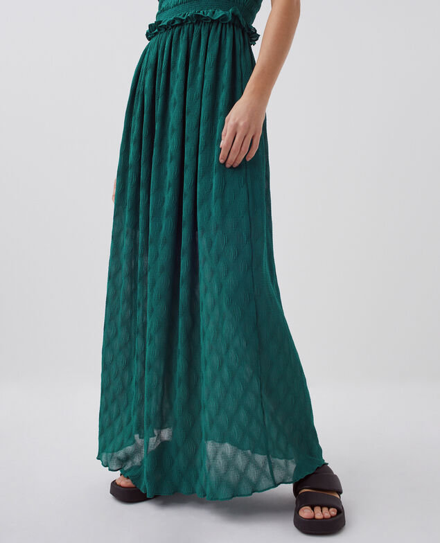 Fließend fallendes, langes gesmocktes Kleid H644 spruced-up blue