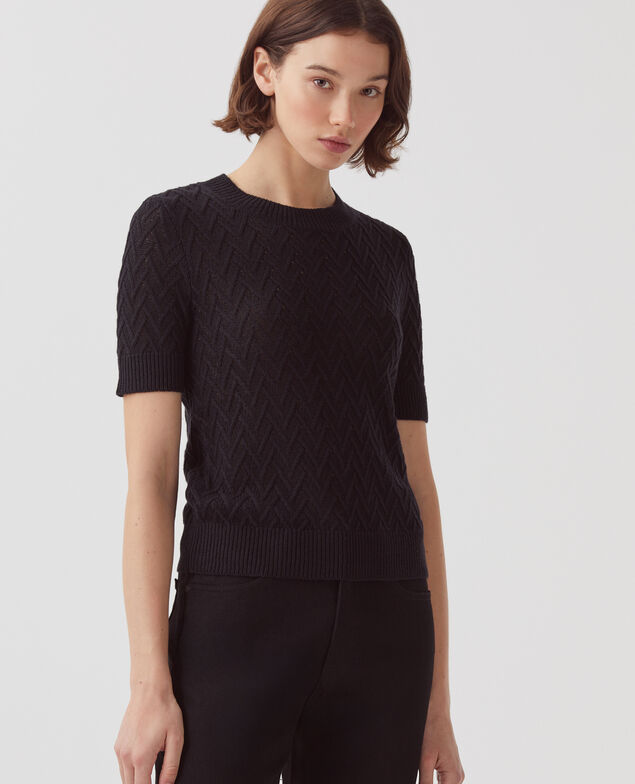 Kurzärmliger Pullover aus Leinen H091 black beauty